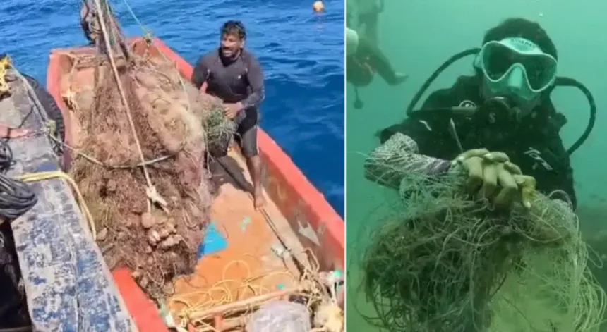 கடலில் இருந்து குப்பைகளை அகற்றும் சிறுமி தாரகை ஆராதனா