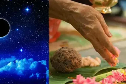 ஆனி அமாவாசை தினத்தில் முன்னோர்களுக்கு தர்ப்பணம் செய்யும் காட்சி