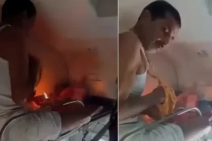 ரயிலின் ஏசி கோச்சில் பூஜை செய்யும் நபர்