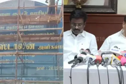 முன்னாள் அமைச்சர் தா.மோ. அன்பரசன் செய்தியாளர்களிடம் பேசுகிறார்