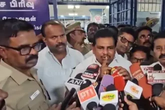 திமுக எம்.எல்.ஏ. அனிதா ராதாகிருஷ்ணன் பேட்டியளிக்கும் காட்சி