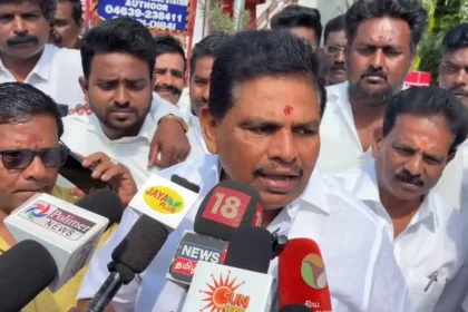 அனிதா ராதாகிருஷ்ணன் செய்தியாளர்களிடம் பேசுகிறார்