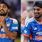 இந்திய வேகப்பந்து வீச்சாளர் அர்ஷ்தீப் சிங் பந்து வீசுகிறார்