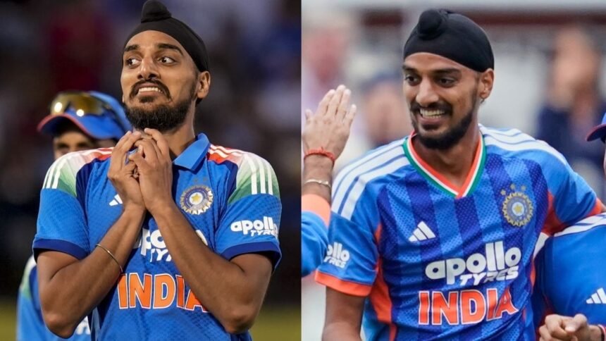 இந்திய வேகப்பந்து வீச்சாளர் அர்ஷ்தீப் சிங் பந்து வீசுகிறார்