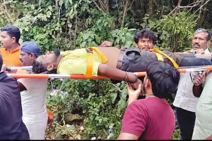 கொழுக்குமலை அருகே பள்ளத்தில் விழுந்து மீட்கப்பட்ட இளைஞர் கார்த்திக்