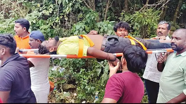 கொழுக்குமலை அருகே பள்ளத்தில் விழுந்து மீட்கப்பட்ட இளைஞர் கார்த்திக்