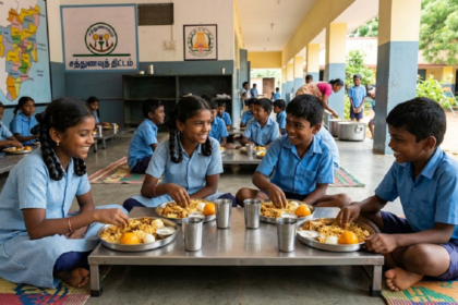 தமிழக அமைச்சர் ராஜ்மோகன் பள்ளிகளில் சிக்கன் பிரியாணி வழங்குவது குறித்து பேசுகிறார்