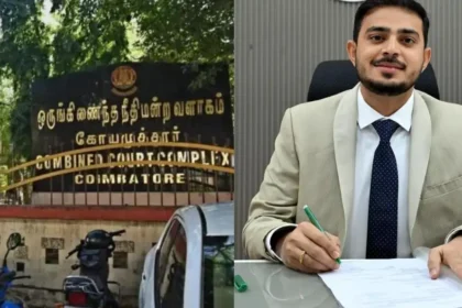 நீதிமன்றத்தில் நீதிபதி அமர்ந்திருக்கும் காட்சி