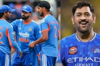 மகேந்திர சிங் தோனி மைதானத்தில் அமர்ந்திருக்கும் காட்சி