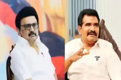 தவெக அமைச்சர் சி.டி.ஆர். நிர்மல் குமார் பேட்டி அளிக்கும் காட்சி