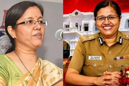 சென்னை தேனாம்பேட்டை மாநகராட்சி பள்ளியில் பாடம் நடத்தும் முன்னாள் டி.ஜி.பி. சீமா அகர்வால்