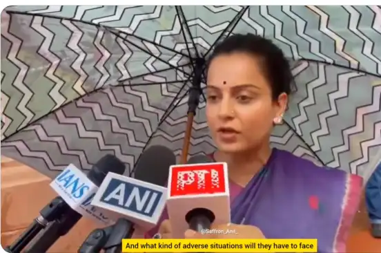 நடிகை மற்றும் பாஜக எம்பி கங்கனா ரணாவத் செய்தியாளர்களிடம் பேசுகிறார்