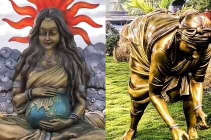 கோவையில் பூமித்தாயை கருவாக சுமக்கும் இயற்கை அன்னை சிற்பம்