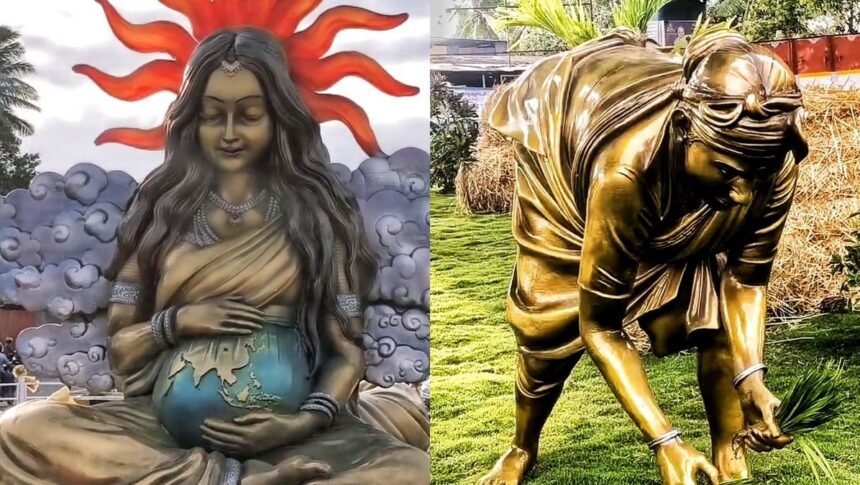 கோவையில் பூமித்தாயை கருவாக சுமக்கும் இயற்கை அன்னை சிற்பம்