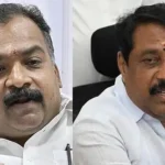 மாணிக்கம் தாகூர் மற்றும் நயினார் நாகேந்திரன் ஆகியோர் செய்தியாளர் சந்திப்பில் பேசும் காட்சி