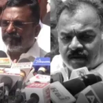 தமிழ்நாடு காங்கிரஸ் கமிட்டி தலைவர் மாணிக்கம் தாகூர் செய்தியாளர்களை சந்திக்கும் காட்சி