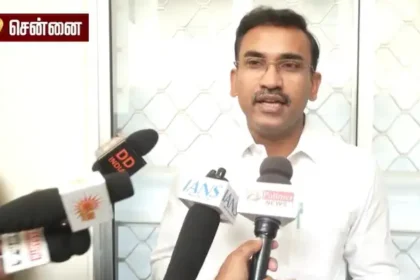 அமைச்சர் அருண்ராஜ் செய்தியாளர்களிடம் பேசுகிறார்