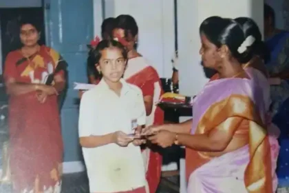 அமைச்சர் கீர்த்தனா தனது பள்ளி கால புகைப்படத்துடன்