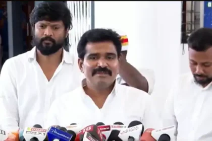 அமைச்சர் நிர்மல்குமார் செய்தியாளர் சந்திப்பில் பேசுகிறார்