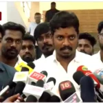 அமைச்சர் விக்னேஷ் செய்தியாளர்களிடம் பேசுகிறார்