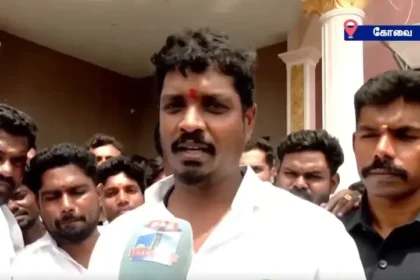 அமைச்சர் விக்னேஷ் செய்தியாளர்களிடம் பேசுகிறார்