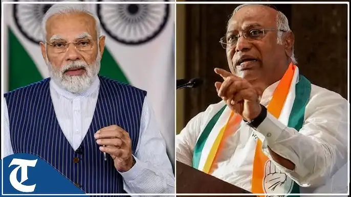 பிரதமர் நரேந்திர மோடி மற்றும் காங்கிரஸ் தலைவர் மல்லிகார்ஜுன கார்கே