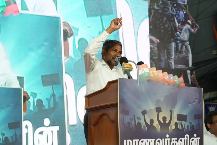 அமைச்சர் வன்னி அரசு செய்தியாளர்களிடம் பேசுகிறார்