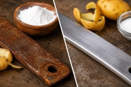 உருளைக்கிழங்கு தோலைப் பயன்படுத்தி துருவை அகற்றும் காட்சி