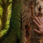மரத்தின் பட்டையில் ஆணி அடிக்கப்பட்டிருக்கும் காட்சி