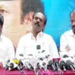 புரட்சி பாரதம் கட்சி தலைவர் பூவை ஜெகன்மூர்த்தி செய்தியாளர்களிடம் பேசுகிறார்