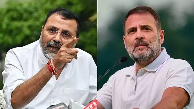 பாஜக எம்பி நிஷிகாந்த் துபே செய்தியாளர்களிடம் பேசுகிறார்
