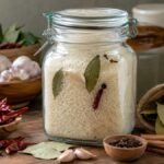 சமையலறையில் அரிசி சேமித்து வைக்கப்பட்டிருக்கும் காட்சி