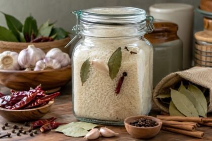 சமையலறையில் அரிசி சேமித்து வைக்கப்பட்டிருக்கும் காட்சி