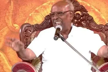மூத்த தமிழறிஞர் சாலமன் பாப்பையா செய்தியாளர்களைச் சந்திக்கும் காட்சி