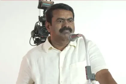 நாம் தமிழர் கட்சி தலைவர் சீமான் கட்சி நிர்வாகிகளிடம் பேசும் காட்சி