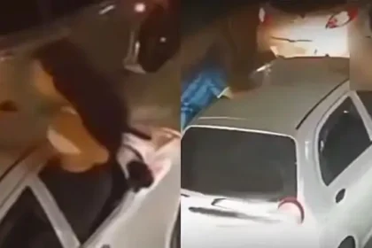 ஓடும் காரில் மேலாடையைக் கழற்றி சாகசம் செய்ய முயன்ற இளம்பெண்