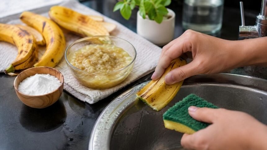 சமையல் சோடா மற்றும் வாழைப்பழத்தோல் கலவை கறைகளை நீக்குகிறது