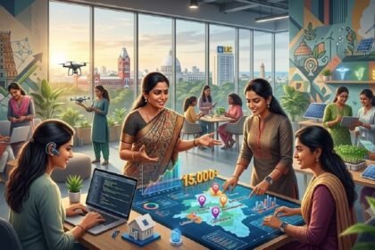 சென்னையில் உள்ள ஸ்டார்ட்அப் ஹப்பில் பெண்கள் முன்னிலை வகிப்பதைக் குறிக்கும் படம்