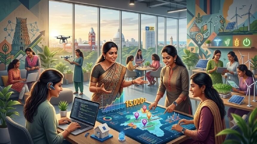 சென்னையில் உள்ள ஸ்டார்ட்அப் ஹப்பில் பெண்கள் முன்னிலை வகிப்பதைக் குறிக்கும் படம்