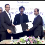 முதலமைச்சர் விஜய் முன்னிலையில் எல்&டி முதலீட்டு ஒப்பந்தம் கையெழுத்தாகும் காட்சி
