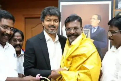 தமிழக முதல்வர் விஜய் மற்றும் விசிக தலைவர் திருமாவளவன்