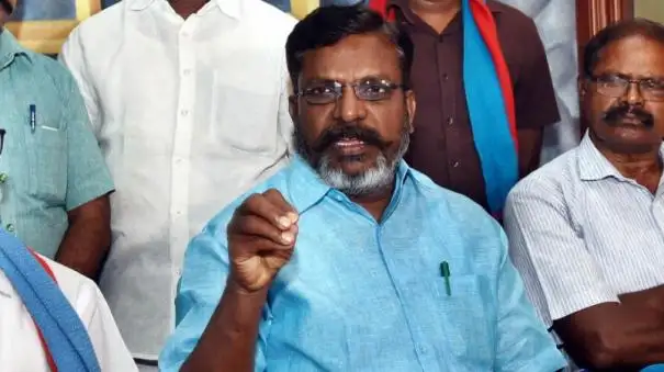 விசிக தலைவர் திருமாவளவன் செய்தியாளர் சந்திப்பில் பேசுகிறார்