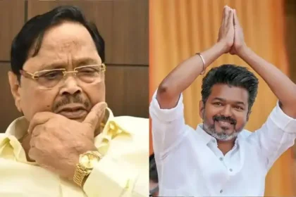 திமுக முன்னாள் அமைச்சர் துரைமுருகன் செய்தியாளர்களிடம் பேசுகிறார்