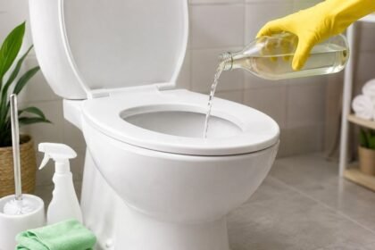 கழிவறையில் வினிகர் ஊற்றி சுத்தம் செய்யும் காட்சி