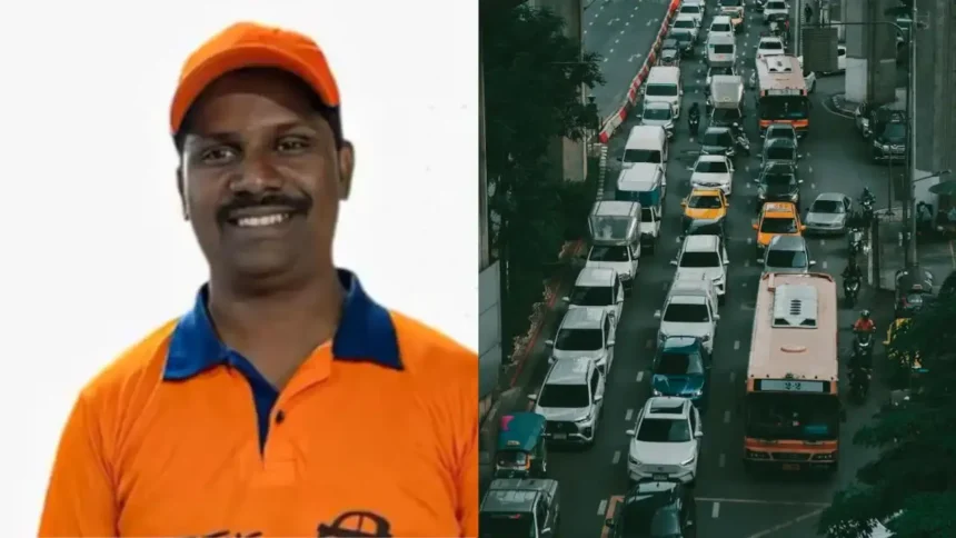 போக்குவரத்து நெரிசலில் விற்கப்படும் 'டிராஃபிக் வடா பாவ்'