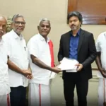 சிபிஎம் மாநில செயலாளர் பெ. சண்முகம் செய்தியாளர்களிடம் பேசுகிறார்