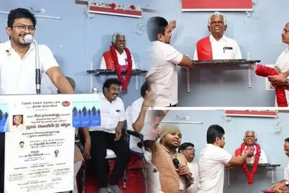 சட்டமன்ற எதிர்க்கட்சித் தலைவர் உதயநிதி ஸ்டாலின் நல்லக்கண்ணு உருவச்சிலையை திறந்து வைக்கிறார்