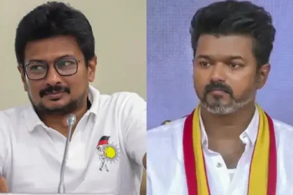 திமுக துணைப் பொதுச்செயலாளர் உதயநிதி ஸ்டாலின் செய்தியாளர்களை சந்திக்கும் காட்சி