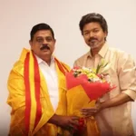 தமிழக வெற்றிக் கழக தலைவர் முதலமைச்சர் விஜய் மற்றும் உடுமலை ராதாகிருஷ்ணன்