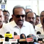 மதிமுக பொதுச்செயலாளர் வைகோ செய்தியாளர்களிடம் பேசுகிறார்